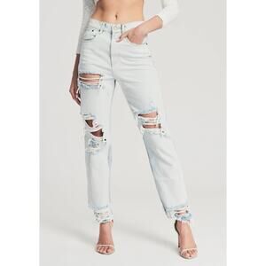 Retrofete Cotton Two Tone Denim Maggie Distressed Jeans Light Wash Size 26